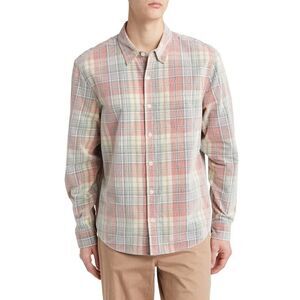 Wax London Shelly Plaid Corduroy Button-Up Shirt Pink/Sage Sz XL